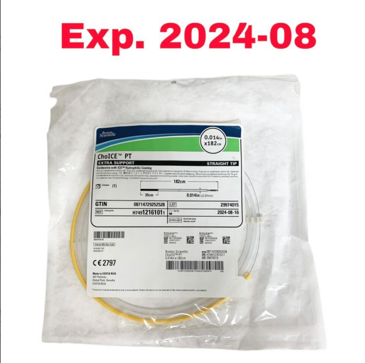 BOSTON SCIENTIFIC H74912161011 ChoICE PT Extra Support Guidewire with ICE Hydrophilic Coating 0.014in x 182cm Straight Tip Exp 2024 08