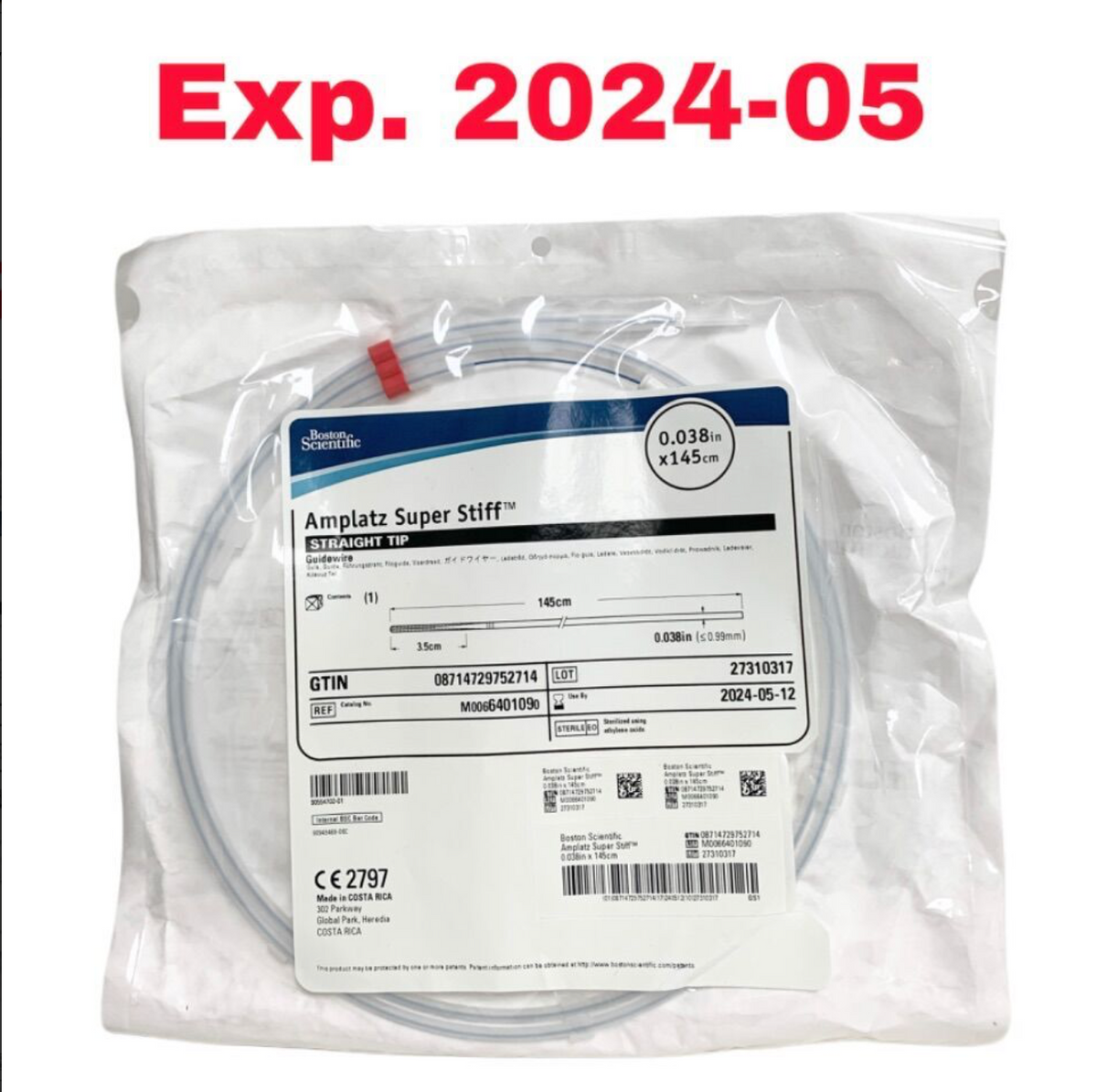 BOSTON SCIENTIFIC M0066401090 Amplatz Super Stiff Straight Tip Guidewire (0.038 in x 145 cm) Exp 2024 05
