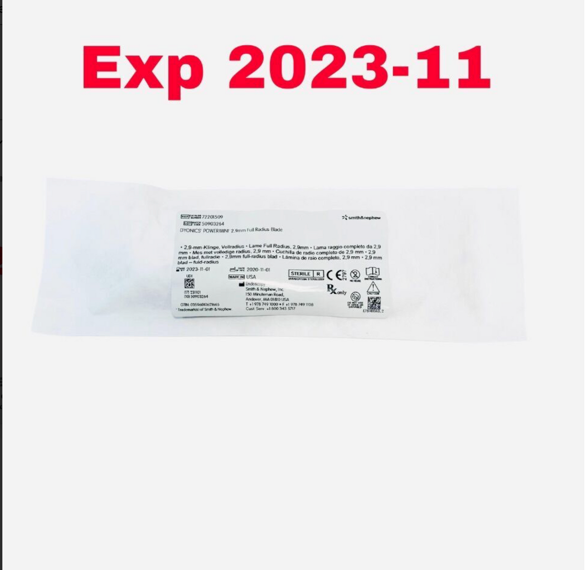 SMITH & NEPHEW 72201509 DYONICS POWERMINI 2.9mm Full Radius Blade EXPIRED