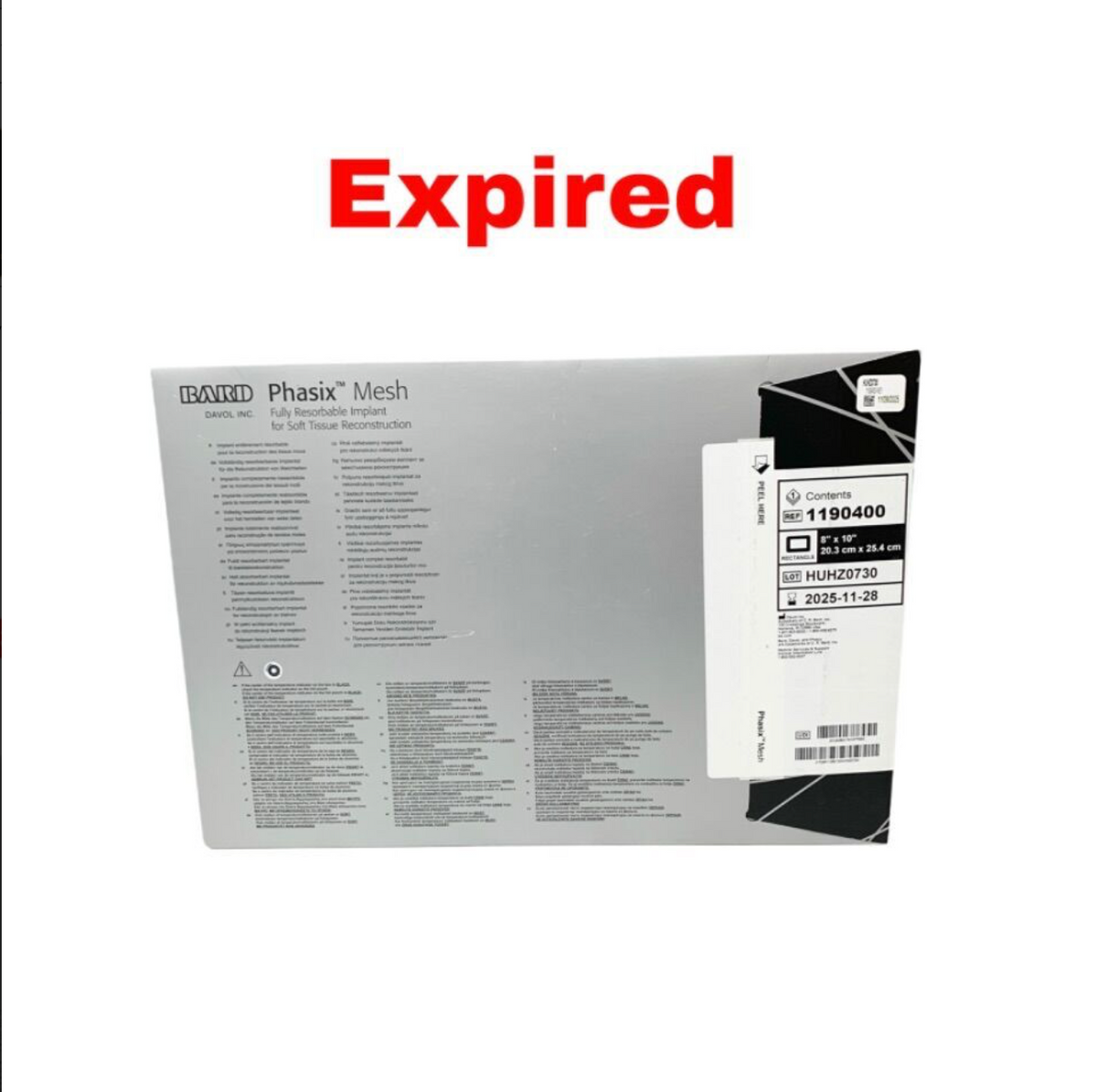 BARD 1190400 Phasix Fully Resorbable Surgical Mesh 8 x 10 Inch Rectangle Exp 2025 11