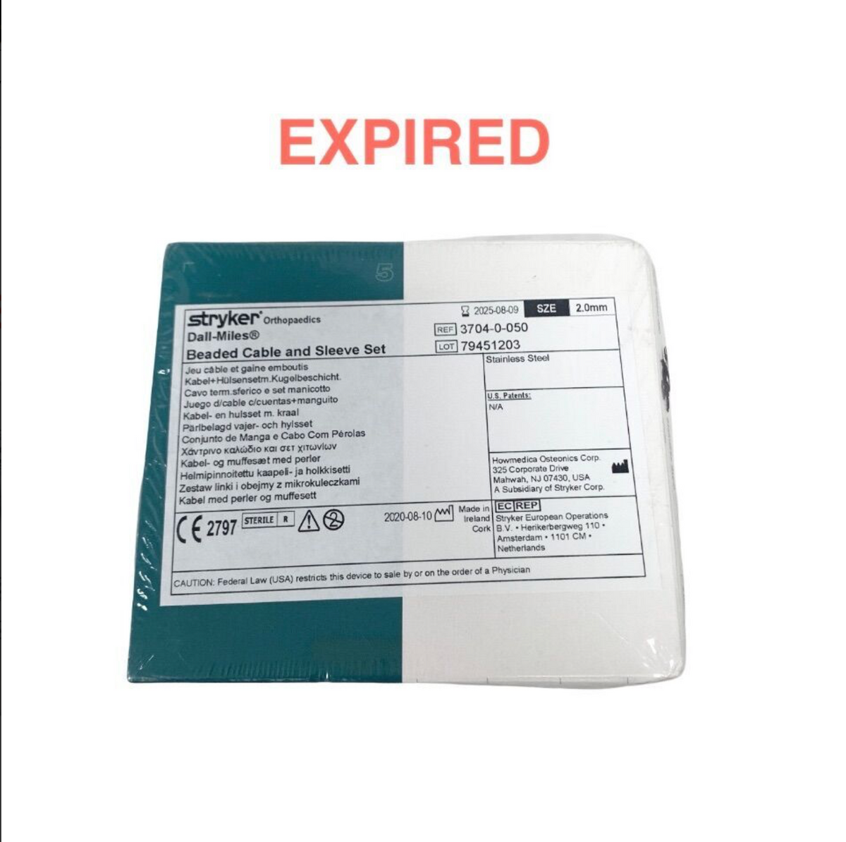 STRYKER 3704-0-050 Dall-Miles Beaded Cable and Sleeve Set 2.0mm Stainless Steel Exp 2025 08