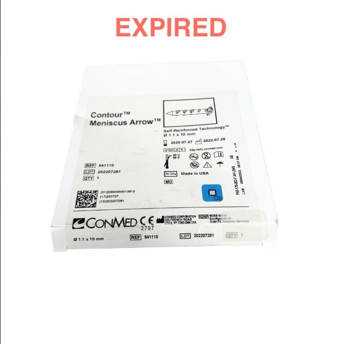CONMED 541110 Contour Meniscus Arrow 1.1 x 10 mm Orthopedic Implant Exp 2025 07