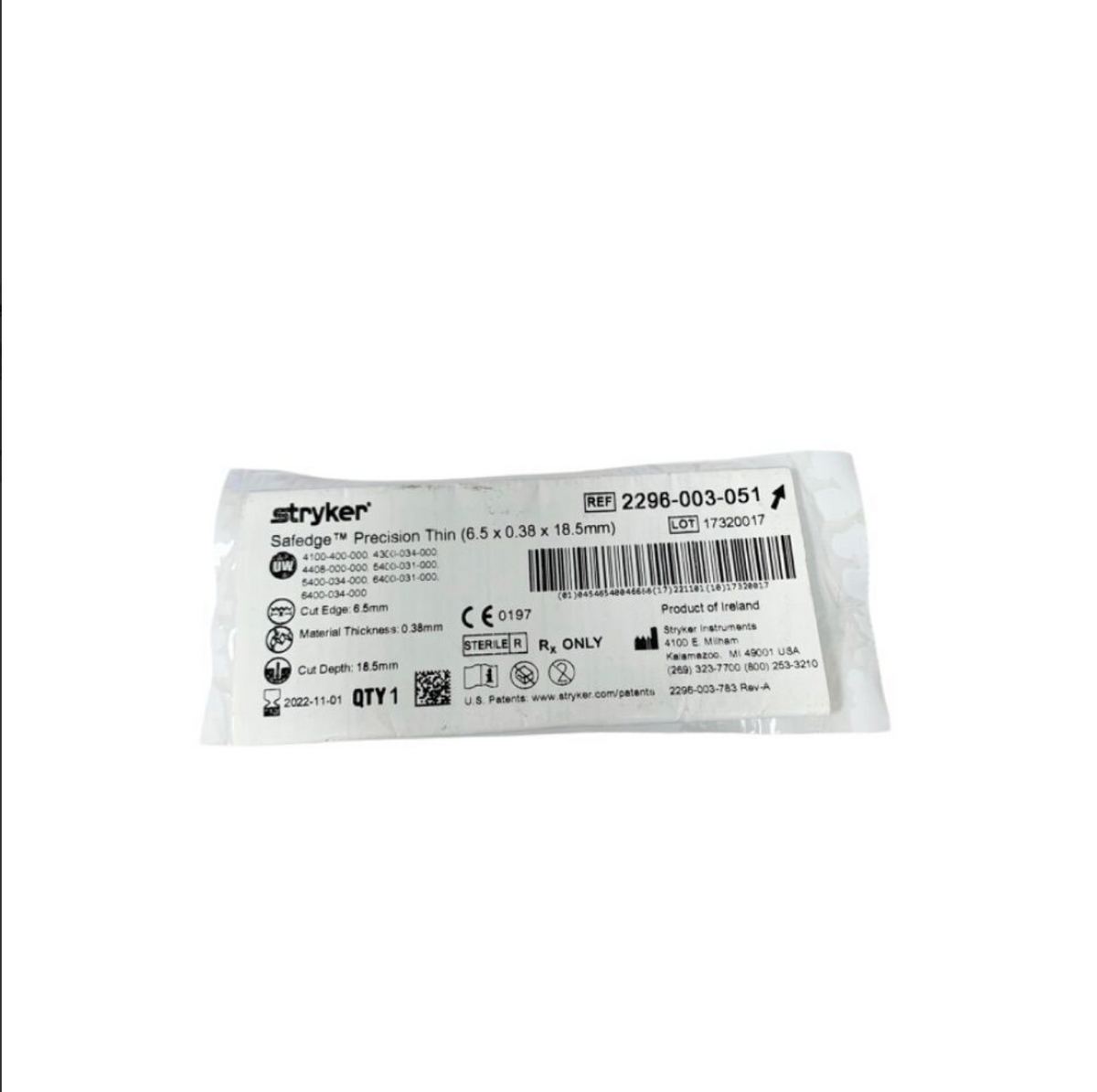 STRYKER 2296-003-0511 Safedge Precision Thin (6.5 x 0.38 x 18.5mm) Exp 2022 11