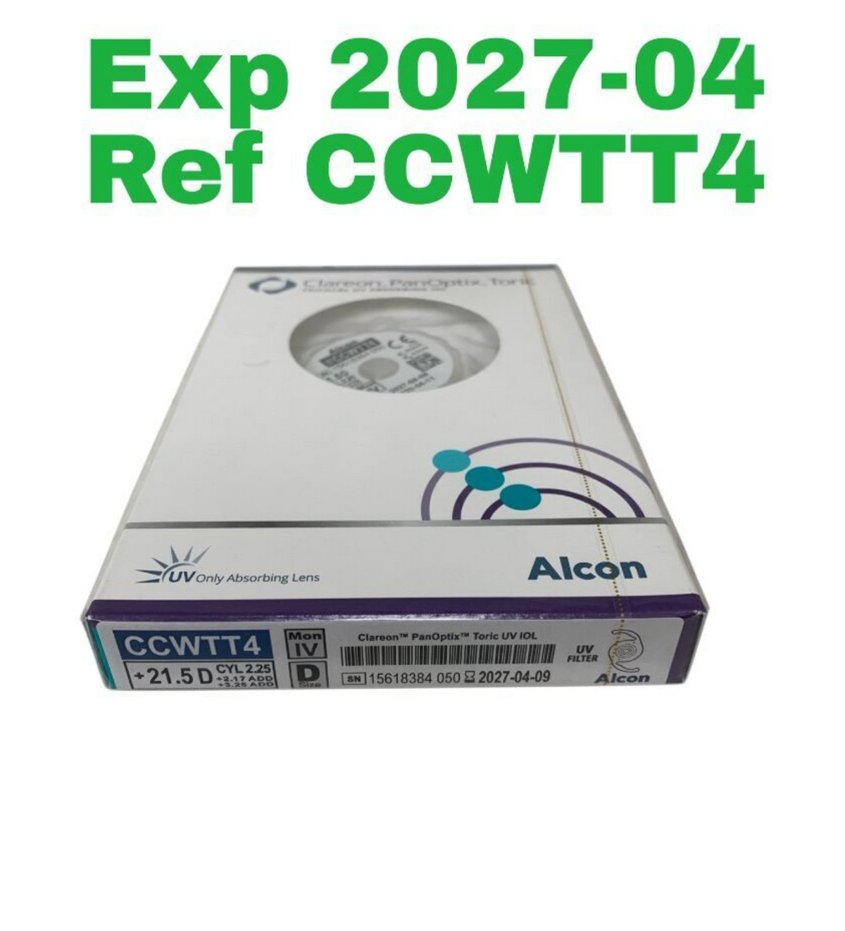 ALCON CCWTT4 Clareon PanOptix Toric UV IOL +21.5 D CYL 2.25 Exp 2027 04