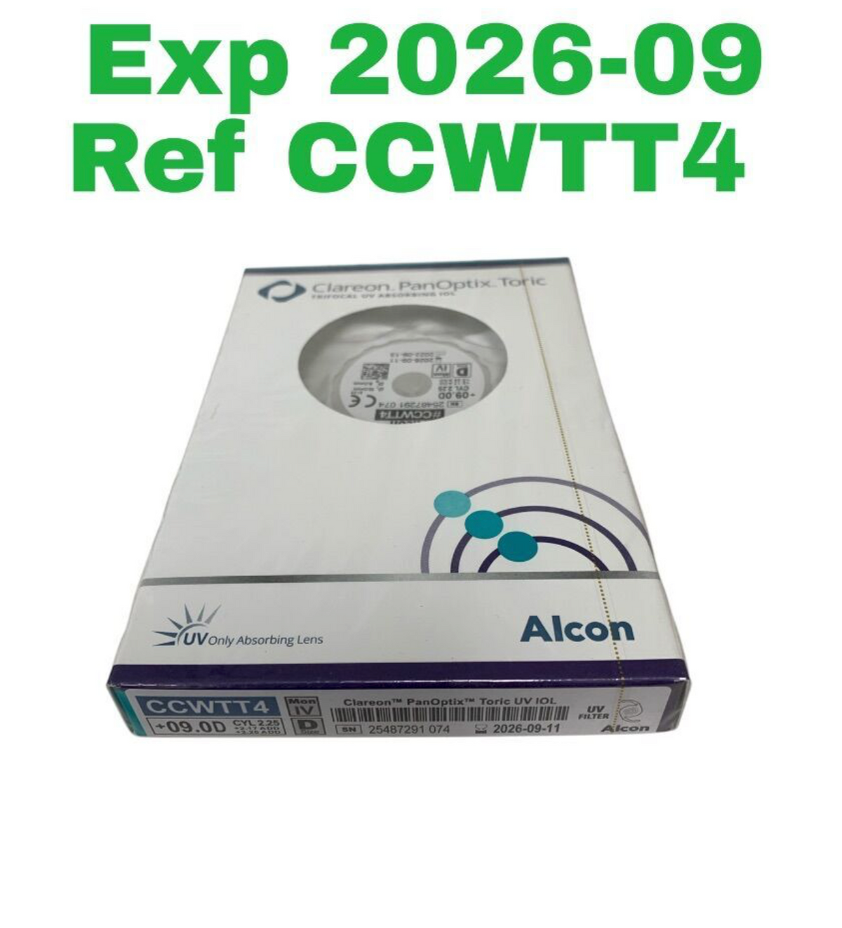 ALCON CCWTT4 Clareon PanOptix Toric Trifocal UV IOL +09.0D CYL 2.25 Exp 2026 09