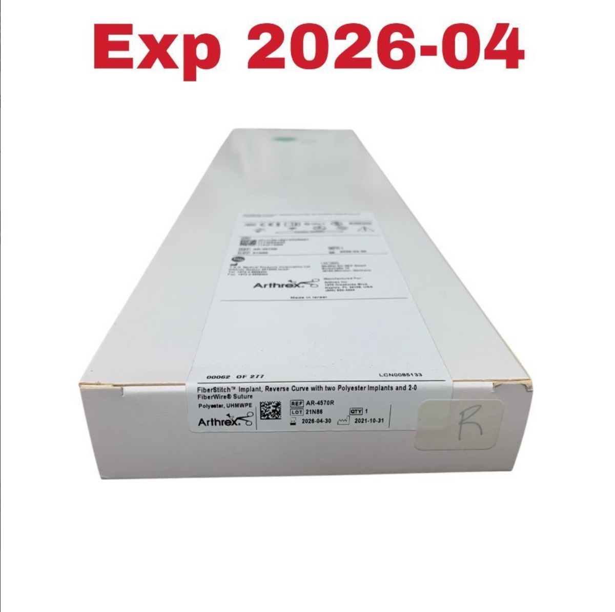 ARTHREX AR-4570R FiberStitch Implant Reverse Curve with two Polyester Implants and 2-0 FiberWire Suture Polyester UHMWPE Exp 2026 04
