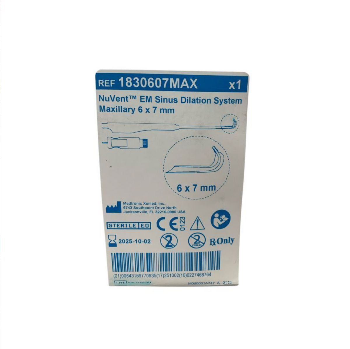 MEDTRONIC 1830607MAX NuVent EM Sinus Dilation System Maxillary 6 x 7 mm Exp 2025 10
