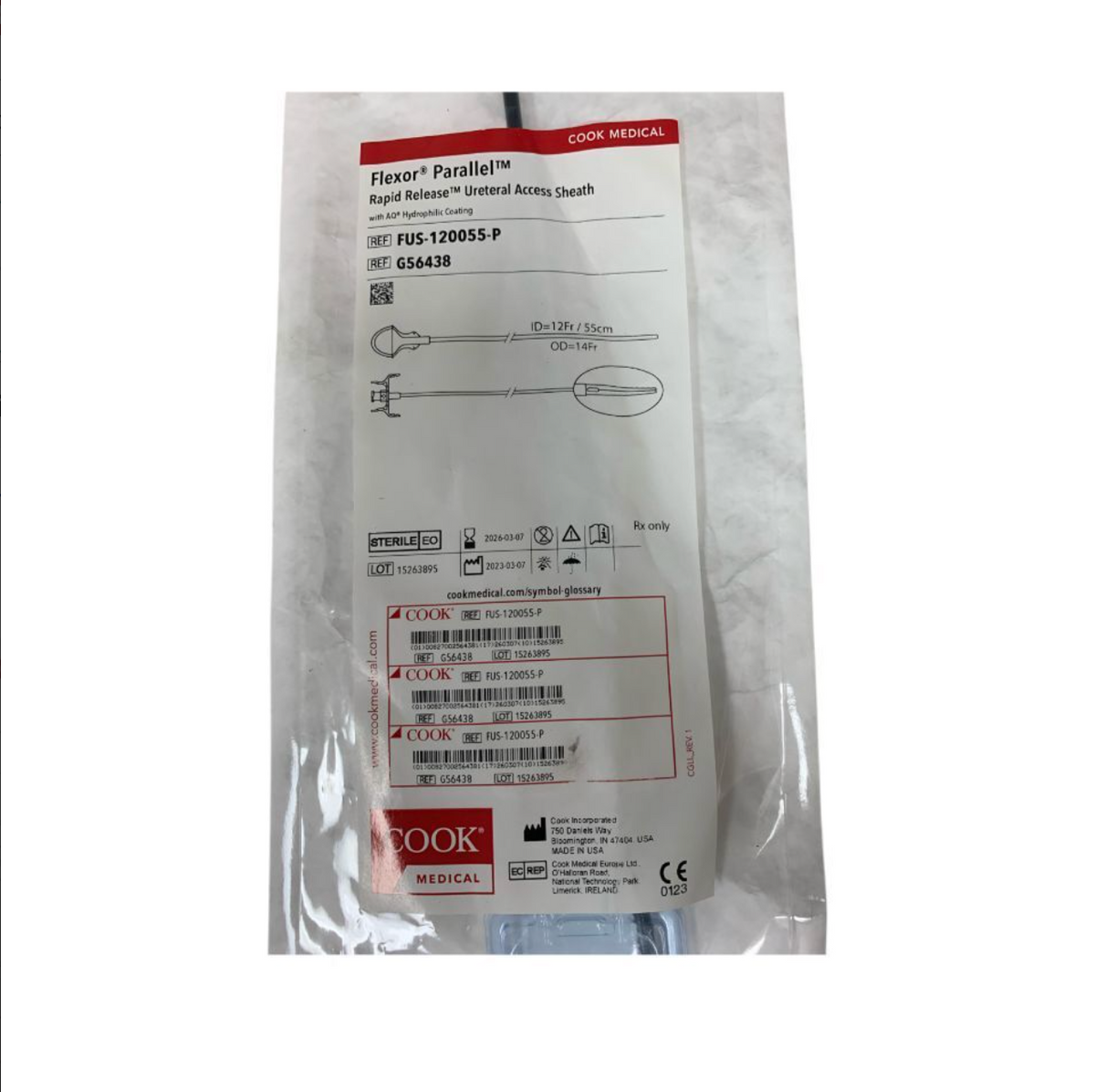 COOK MEDICAL FUS-120055-P / G56438 Flexor Parallel Rapid Release Ureteral Access Sheath 12Fr 55cm Exp 2026 03