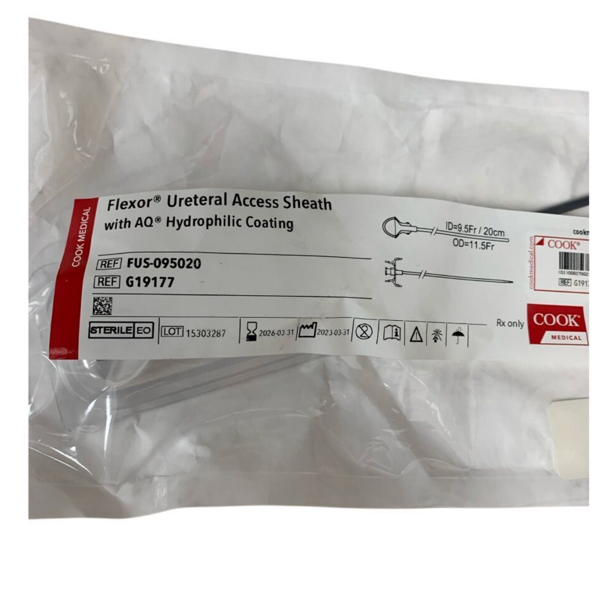 COOK MEDICAL FUS-095020 / G19177 Flexor Ureteral Access Sheath with AQ Hydrophilic Coating ID 9.5Fr 20cm OD 11.5Fr Exp 2026 03