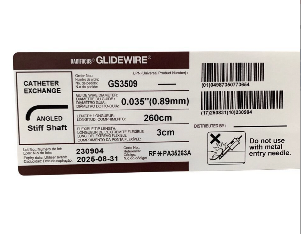 TERUMO GS3509 RADIFOCUS GLIDEWIRE STIFF TYPE CATHETER EXCHANGE ANGLED Stiff Shaft 0.035in(0.89mm) 260cm 3cm EXP 2025 08