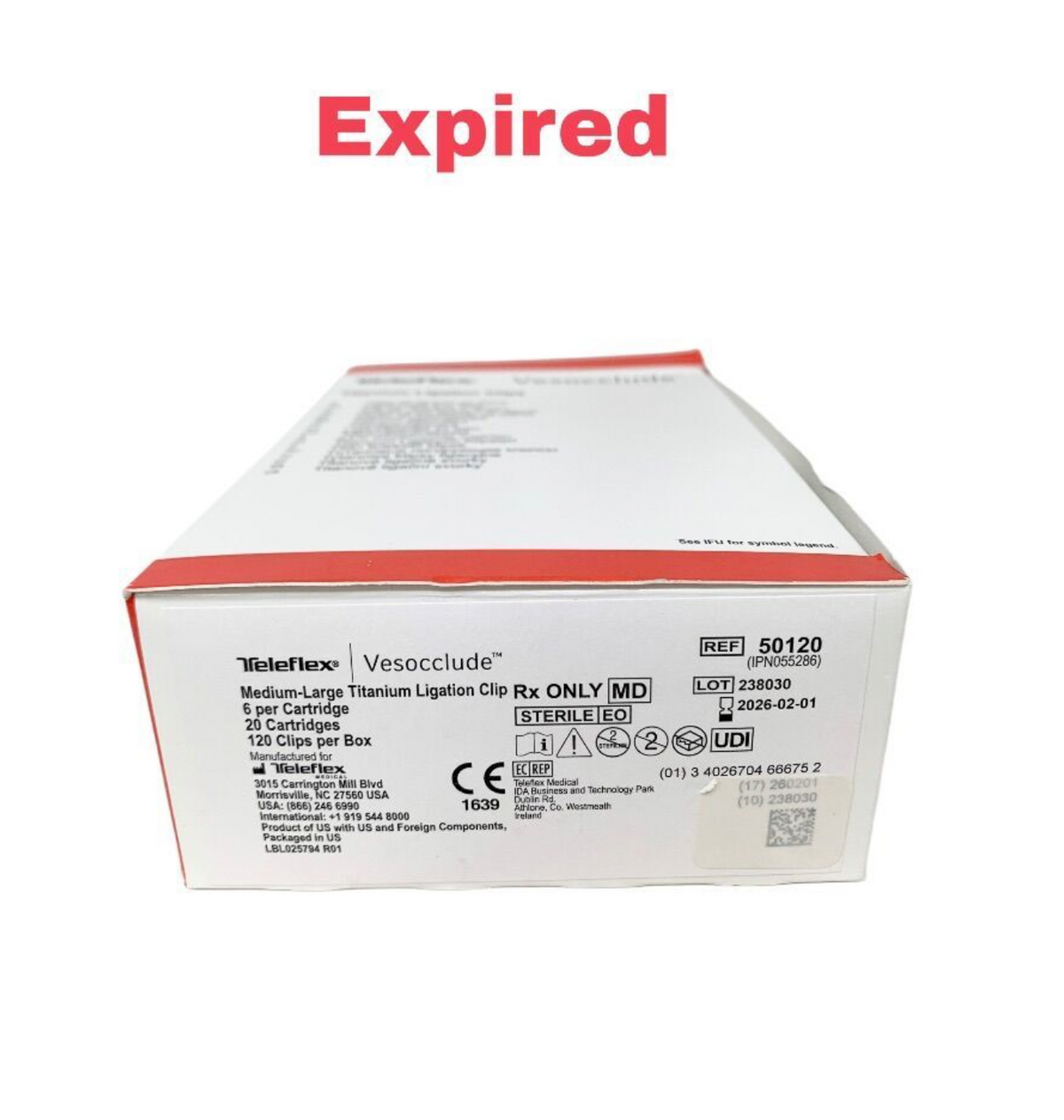 TELEFLEX MEDICAL 50120 Vesocclude Medium-Large Titanium Ligation Clip EXP 2026 02
