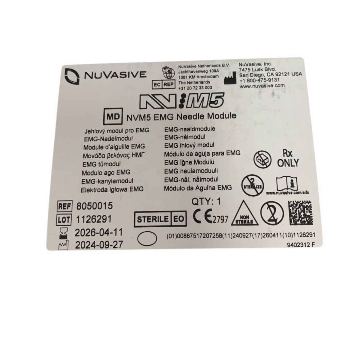 NUVASIVE 8050015 NVM5 EMG Needle Module Exp 2026 04