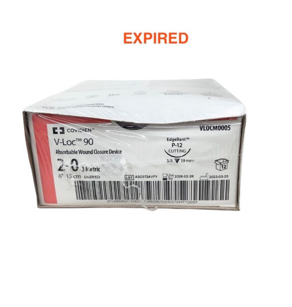 COVIDIEN VLOCM0005 V-LOC 90 2-0 6” 15CM UNDYED ABSORBABLE WOUND CLOSURE SUTURE P-12 CUTTING 19MM EXP 2026 02