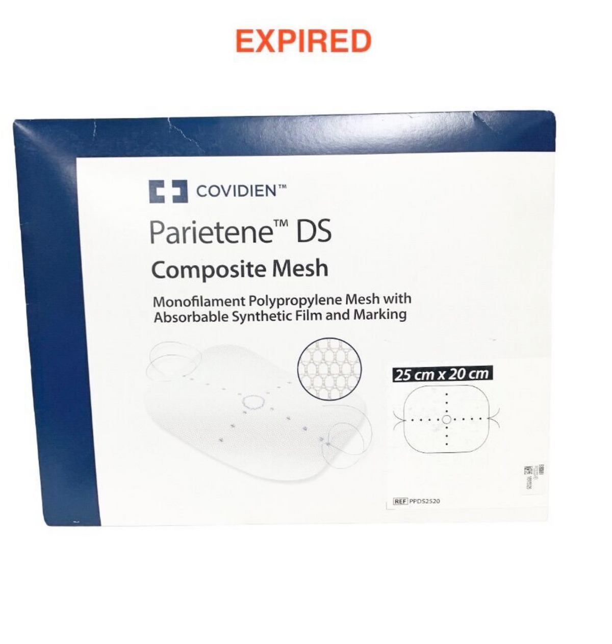 COVIDIEN PPDS2520 PARIETENE DS COMPOSITE MESH 25CM X 20CM MONOFILAMENT POLYPROPYLENE SURGICAL HERNIA MESH EXP 2026 01