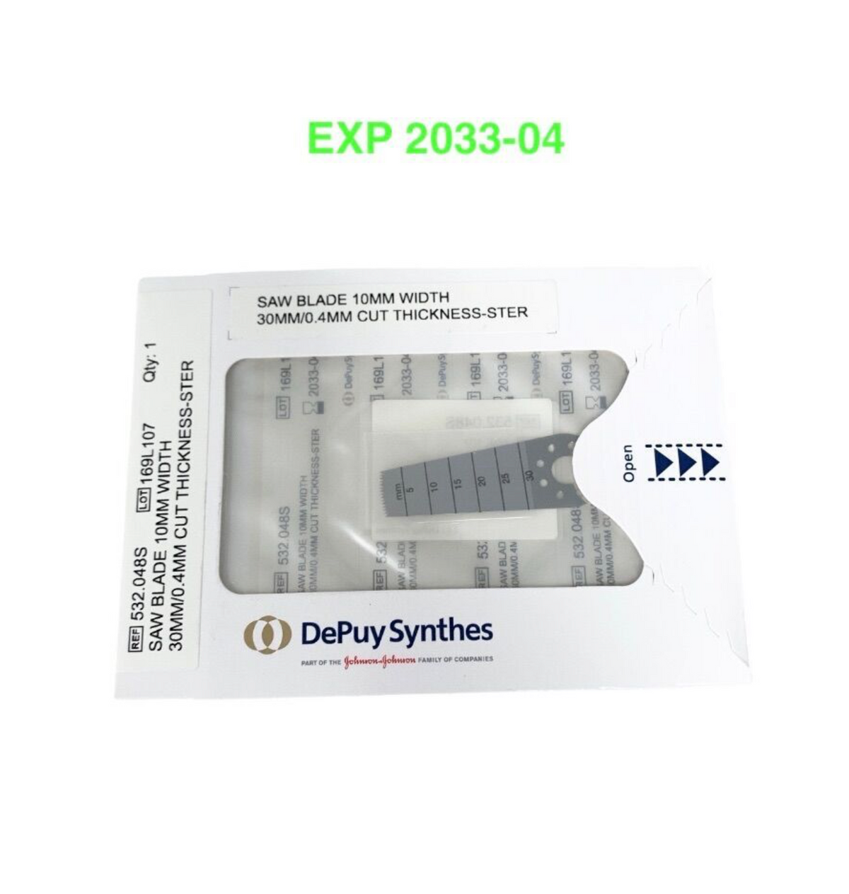 DEPUY 532.048S SAW BLADE 10MM WIDTH 30MM/0.4MM CUT THICKNESS-STER EXP 2033 04