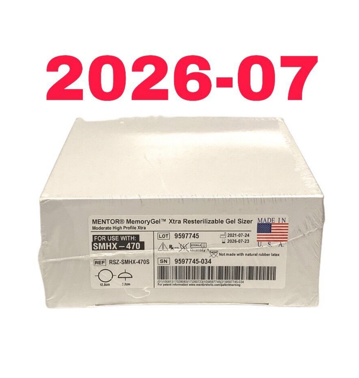 MENTOR RSZ-SMHX-470S MemoryGel Xtra Resterilizable Gel Sizer MODERATE HIGH PROFILE EXTRA EXP 2026 07