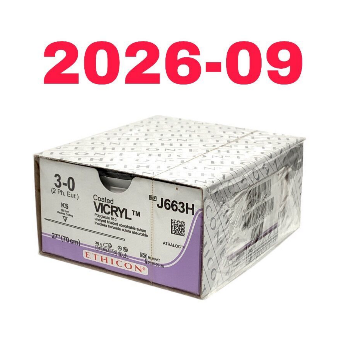 ETHICON J663H Coated VICRYL POLYGLACTIN 910 UNDYED BRAIDED ABSORBABLE SUTURE EXP 2026 09