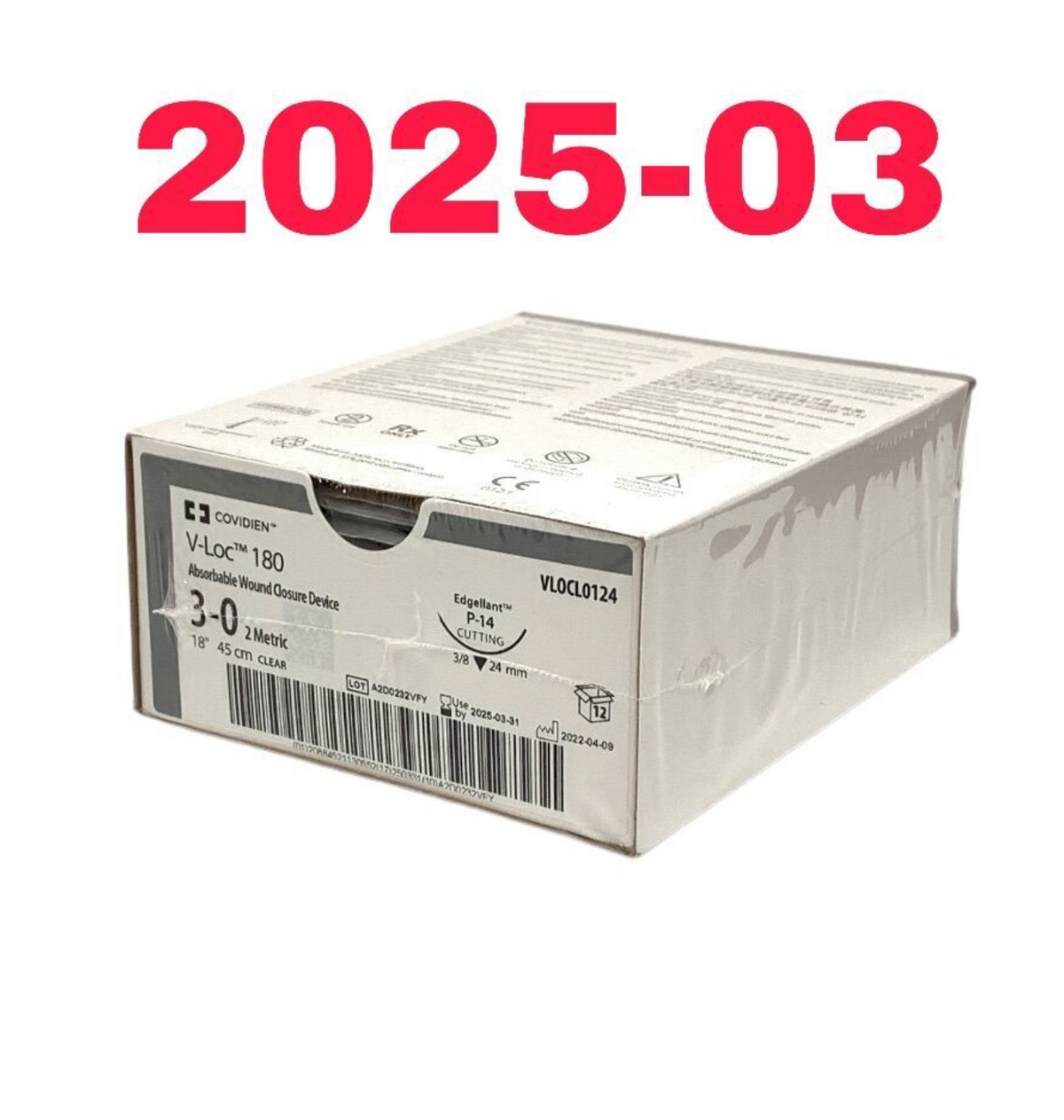 COVIDIEN VLOC0124 V-Loc 180 Absorbable Wound Closure Device BOX OF 12 EXP 2025 03
