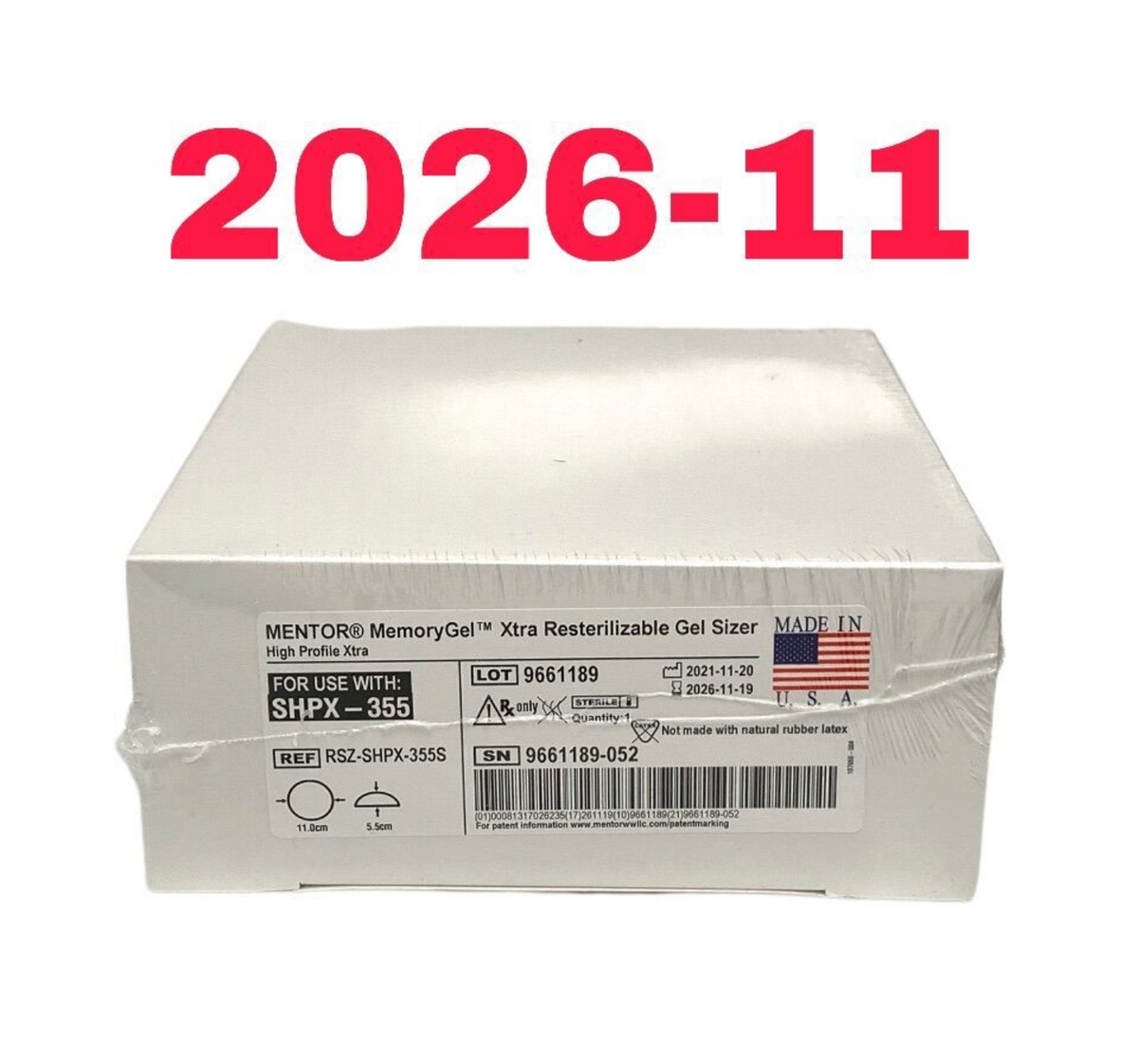 MENTOR RSZ-SHPX-355S MemoryGel Xtra Resterilizable Gel Sizer High Profile Xtra EXP 2026 11