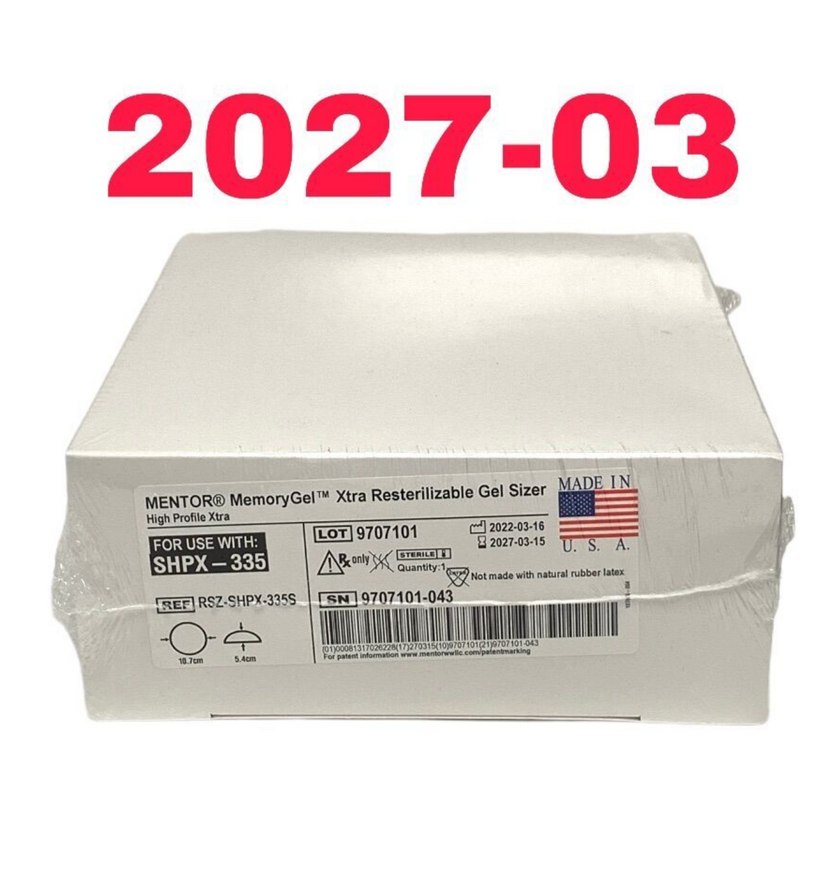 MENTOR RSZ-SHPX-335S MemoryGeL Xtra Resterilizable Gel Sizer High Profile Xtra EXP 2027 03
