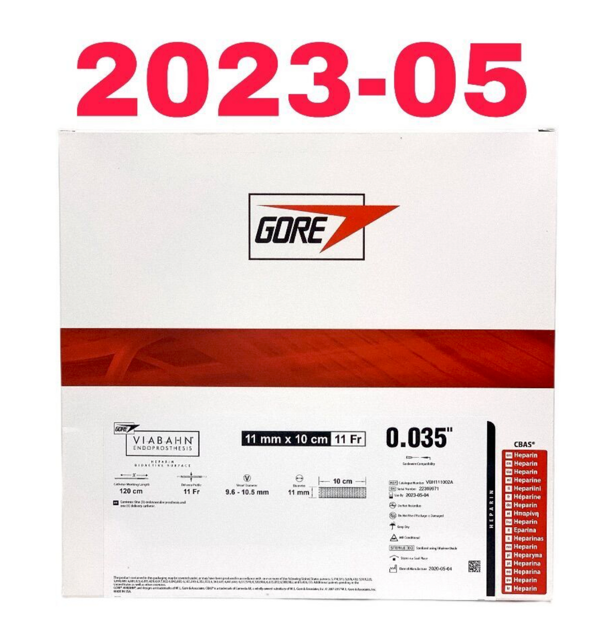 GORE VBH110502A VIABAHN ENDOPROSTHESIS HEPARIN BIOACTIVE SURFACE EXP 2023 05