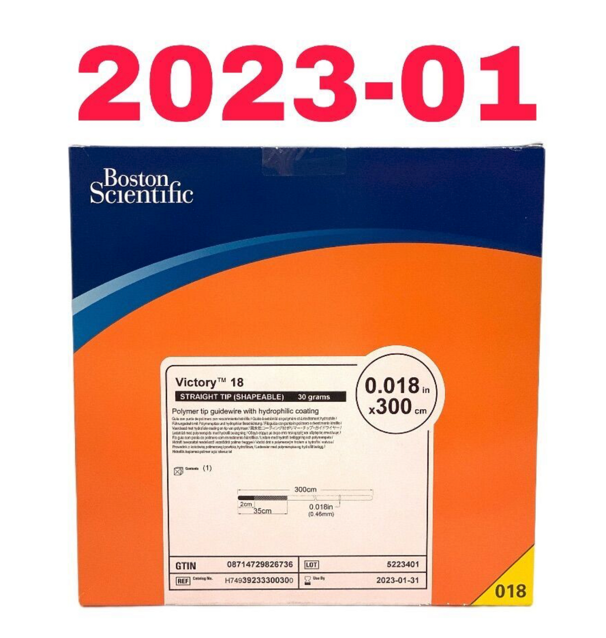 BOSTON SCIENTIFIC H74939233300300 Victory 18 STRAIGHT TIP SHAPEABLE Polymer tip guidewire with hydrophilic coating EXP 2023 01