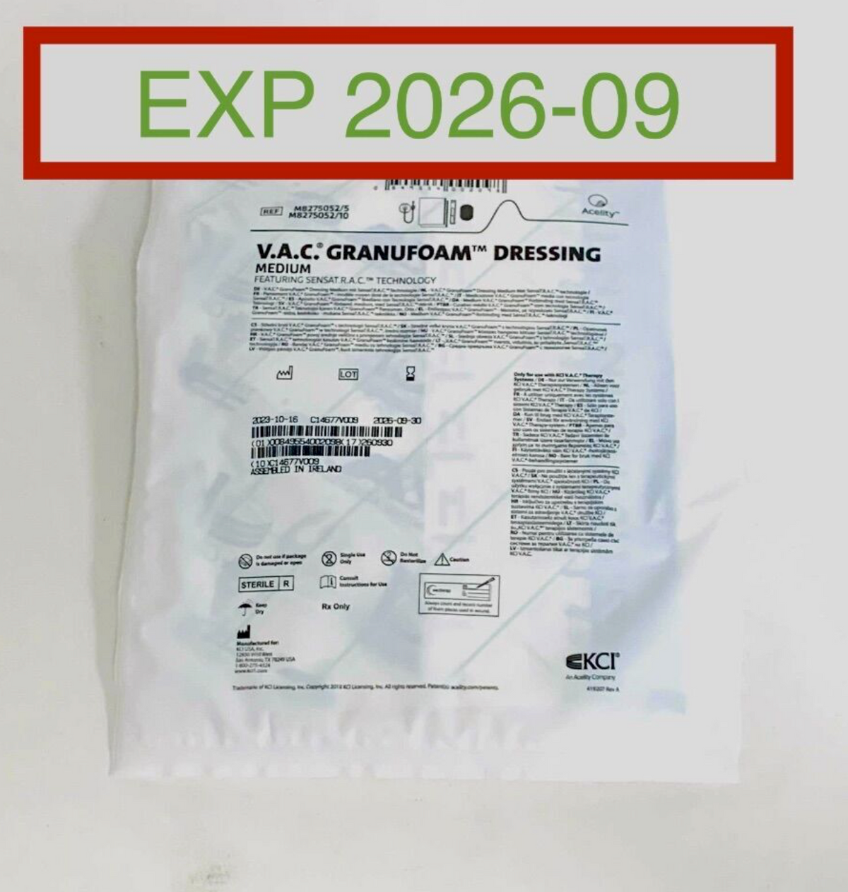 KCI M8275052 V.A.C. GRANUFOAM DRESSING EXP 2026 09