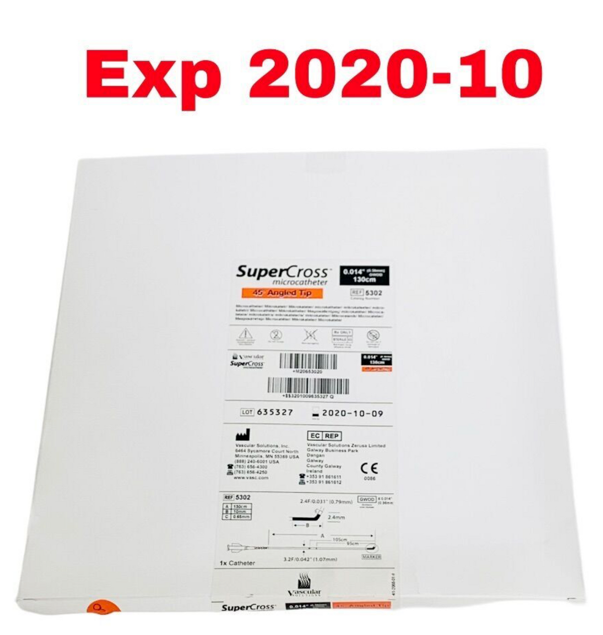 VASCULAR SOLUTIONS 5302 SuperCross microcatheter 0.014" 0.56mm GWOD 130cm 45° Angled Tip EXP 2020 10