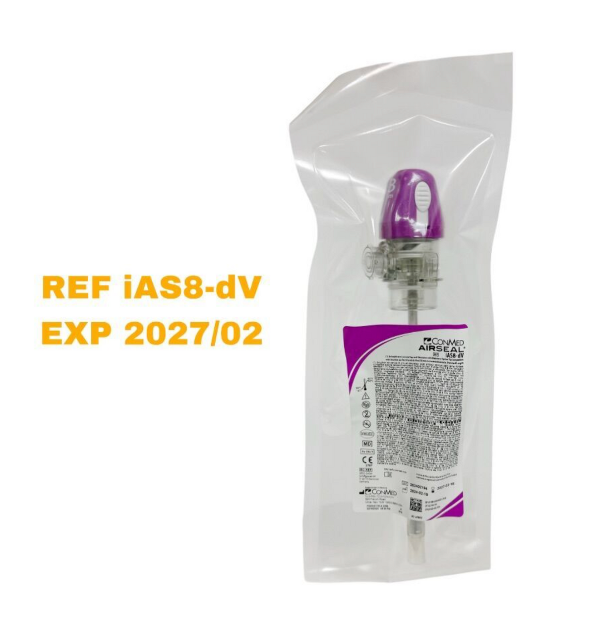 CONMED iAS8-DV AIRSEAL 8 mm Cannula Cap and Obturator with Bladeless Optical Tip EXP 2027 02