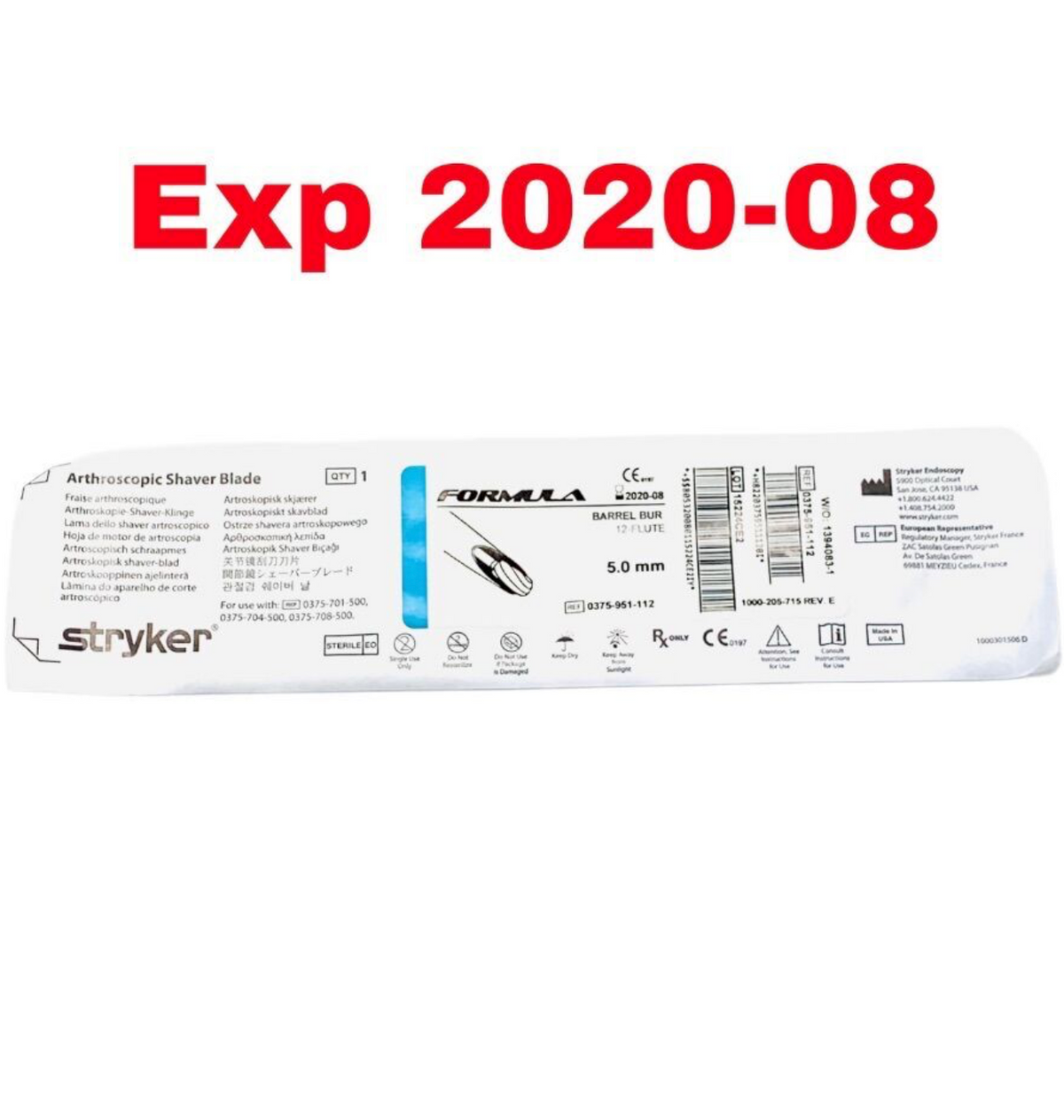 STRYKER 0375-951-112 FORMULA BARREL BUR 12-FLUTE 5.0 mm EXP 2020 08
