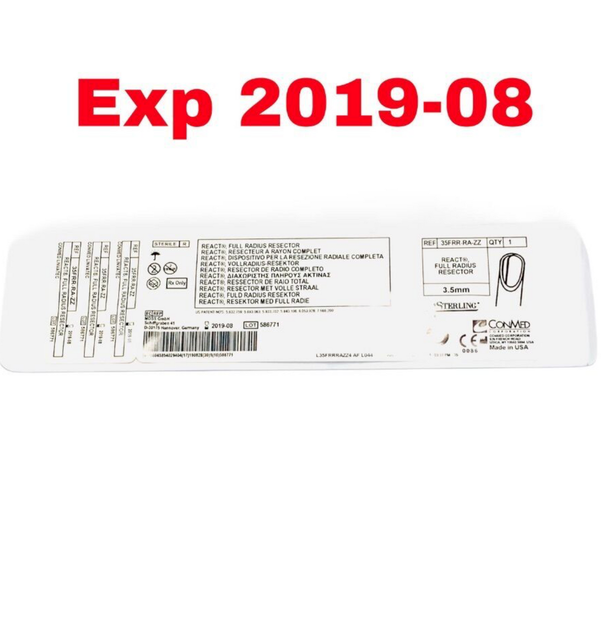 CONMED 35FRR-RA-ZZ REACT FULL RADIUS RESECTOR 3.5mm EXP 2019 08