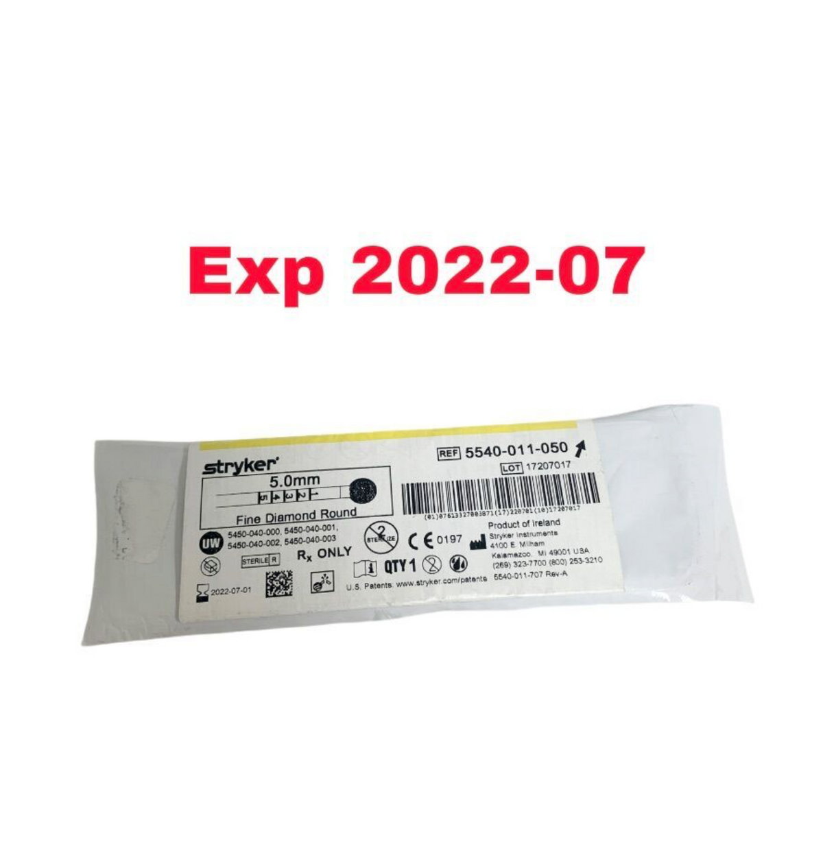 STRYKER 5540-011-050 5.0MM Fine Diamond Round EXPIRED 2022 07