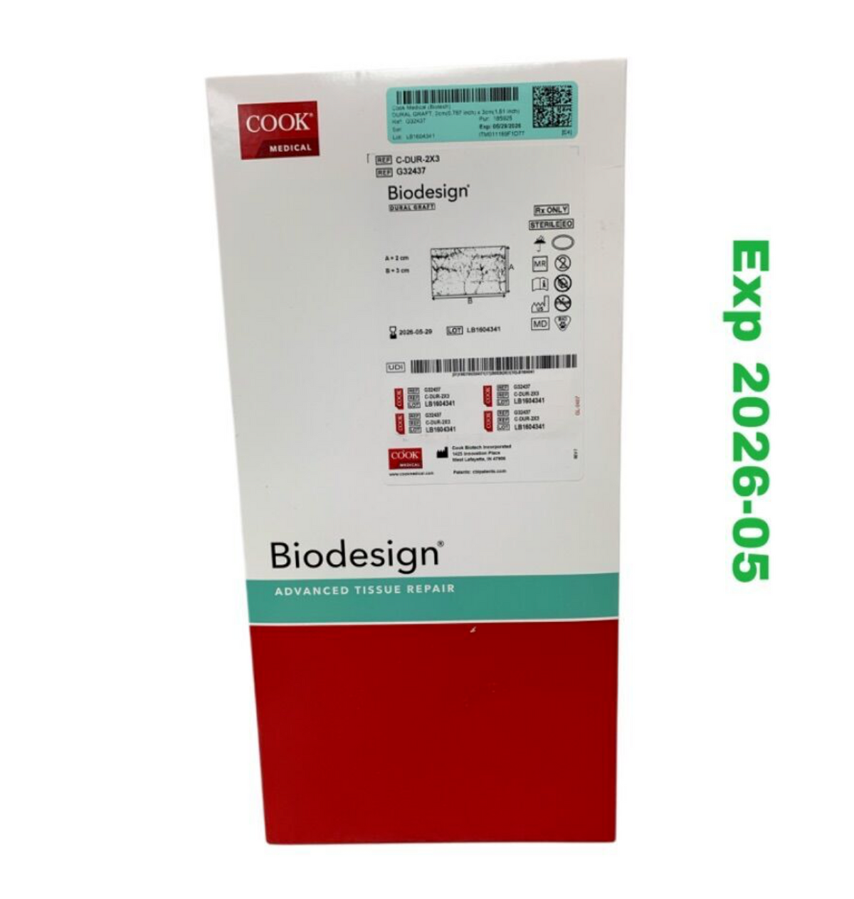 COOK MEDICAL C-DUR-2X3 Biodesign Dural Graft 2cm x 3cm Sterile Surgical Implant Exp 2026 05